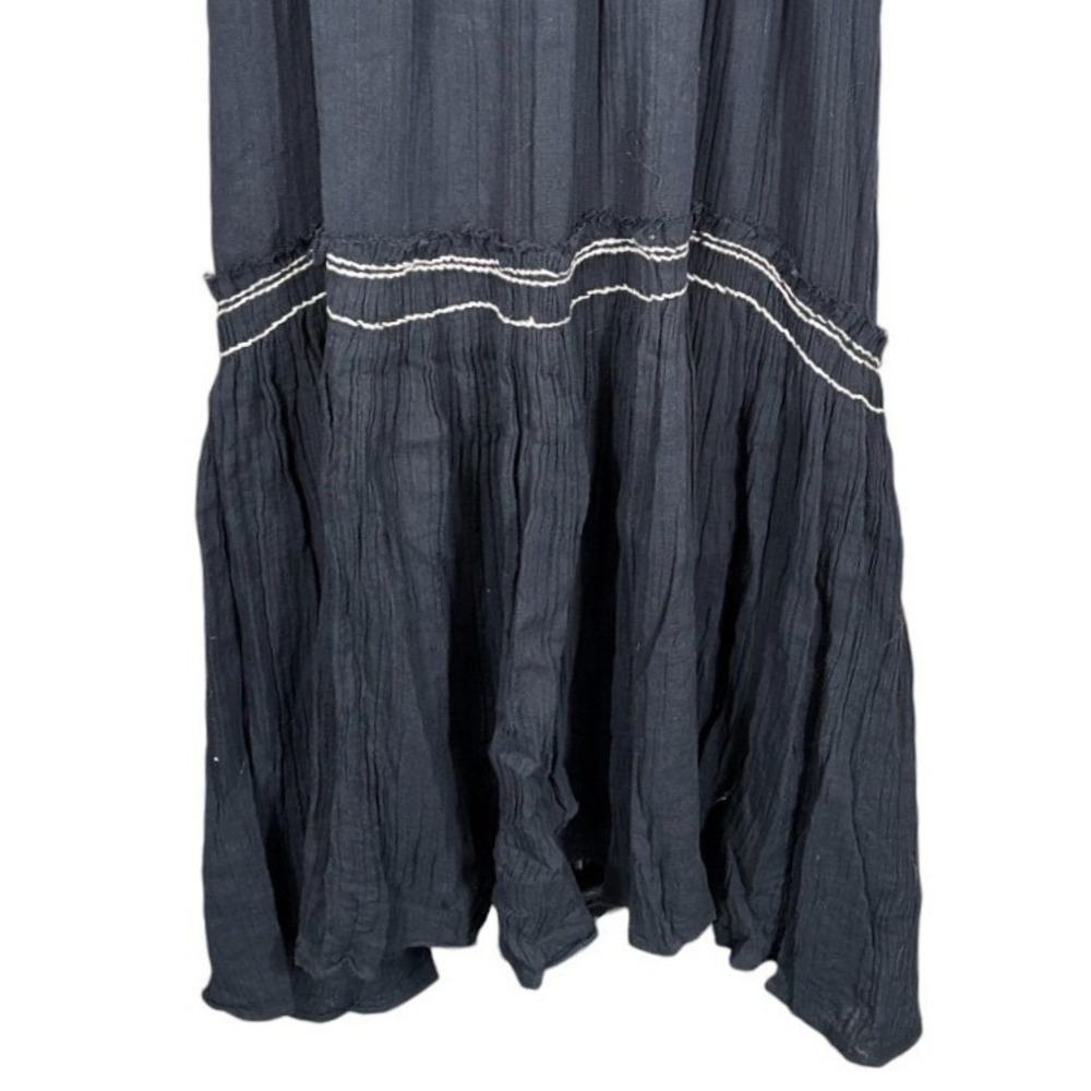Free People I'm The One Maxi Dress Black White Embroidered Gauze Cotton Tassel L - Picture 7 of 9